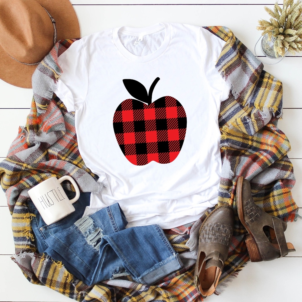 Buffalo Plaid Apple Apple Picking Farm Unisex Tee